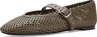 Madewell Remy Overlasted Mary Jane - Perf Womens Dress Flat Shoes Worn Olive : 10.5 M, Leather