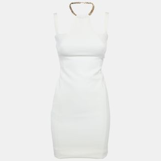 Versace Collection White Crepe Chain Detail Mini Dress