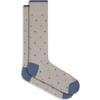 Bugatchi Geo Pattern Mercerized Cotton Blend Dress Socks in Almond at Nordstrom