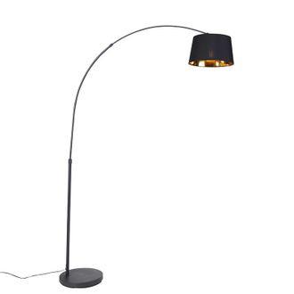 QAZQA Moderno L&aacute;mpara De Arco Moderna Negra Con Dorado - Arc Basic Acero /textil /pl&aacute;stico Alargada Adecuado Para Led Max. 1 X 20 Watt - Qazqa