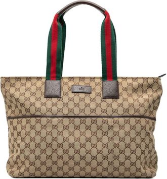 Gucci Beige Multi-Color Canvas Leather Tote Bag (Pre-Owned)