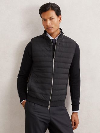 Reiss Navy Funnel-neck Quilted Knit Gilet, Xxl