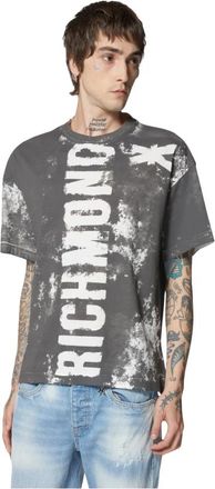 John Richmond T-shirt met korte mouwen met vintage printeffect en logo - Heren - T-shirts - Grijs - XL - Katoen - Tops