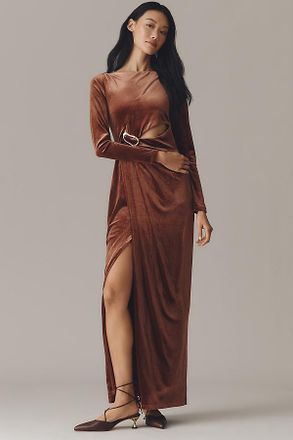 Avec Les Filles Long-Sleeve Cutout Velvet Maxi Dress