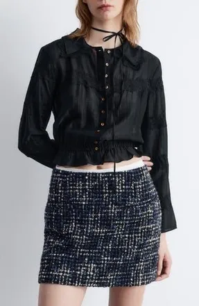 & Other Stories Lace Trim Button-Up Shirt in Black at Nordstrom Rack, Size 12
