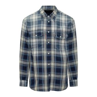 Dsquared2 Casual Shirts, male, Blue, Size: L Checked Pocket Shirt