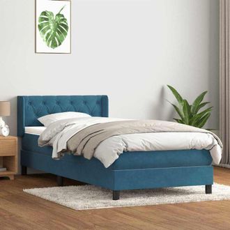 vidaXL Cama Box Spring Con Colch&oacute;n Terciopelo Azul Oscuro 80x210 Cm Vidaxl