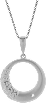 LuvMyJewelry Calindra Sterling Silver 0.01 Ct Diamond Crescent Circle Pendant Necklace