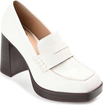 Journee Collection Ezzey Platform Penny Loafer Pump in White at Nordstrom Rack, Size 9.5