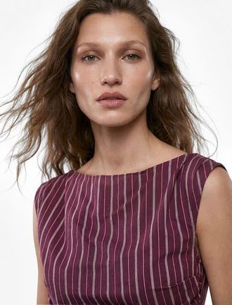 Koton Slim Fit Sleeveless Dropped Shoulder Striped Top in Bordeux Stripe at Nordstrom, Size 10