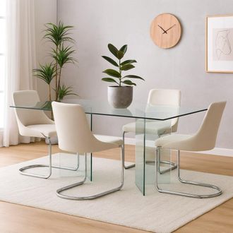 Dmora Dmora - Mesa De Vidrio Templado Transparente, 180 X 77,5 X 90 Cm., Con Embalaje Reforzado