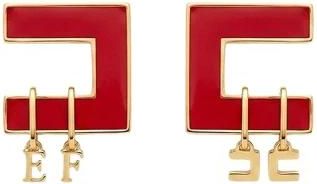 Elisabetta Franchi Orecchini Maxi Logo Smaltati con Pendenti - - Accessories - Donna - Rosso - ONE SIZE