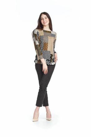 Papillon Patchwork Print Sweater With Tab Sleeves In Brown