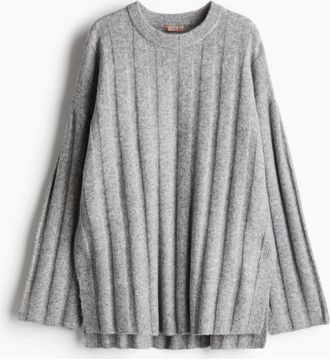 H&M Oversized Pullover in Rippstrick - Grau