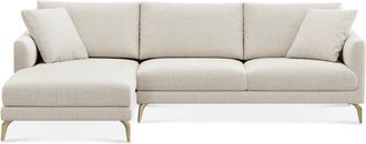 Castlery Lena Chaise Sectional Sofa Left Facing Customized, Performance Classic Twill Cream Brass Legs, Spill Resistant, Removable Covers for Sofas