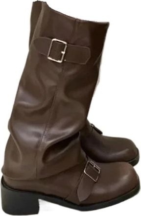 Generic Punk Woman Boots Knee High Platform Chunky Heels Trend Punk Gothic Rock Leather Fashion Womens Shoes Motorcycle Footwear(Brown,7.5US)