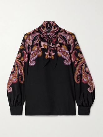 Etro Blusa In Seta Con Stampa Paisley E Fiocco - Nero