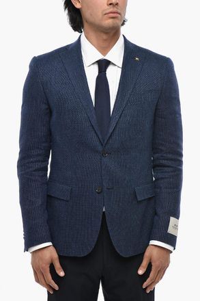 Corneliani CC COLLECTION Blazer in Lana Vergine e Lino con Tasche ad Aletta Corneliani
