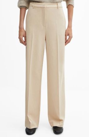 Mango Wide Leg Flat Front Pants in Beige at Nordstrom, Size 10