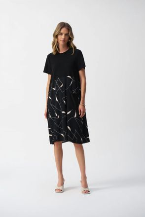 Joseph Ribkoff Geometric Print Short Sleeve Dress In Black/moonstone