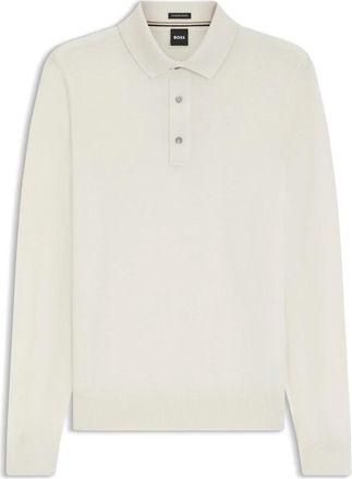 HUGO BOSS Lancione Knit Polo - Heren - Ronde hals truien - Wit - 2XL - Wol - Truien & Vesten