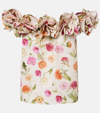 Carolina Herrera Floral-applique off-shoulder cotton-blend top