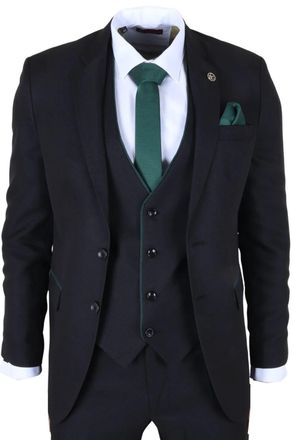 TruClothing 3 Piece Suit Contrast Trim Tailored Fit Formal Attire