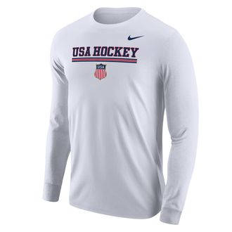Nike Mens Fanwear Hockey Long-Sleeve T-Shirt in White | M12333USAH-WHT