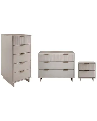 Manhattan Comfort 3Pc Granville Modern Solid Wood Standard Dresser, Tall Narrow Chest & Nightstand Set