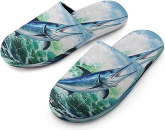 Generic Marlin Leaping Out of Water Mens Flannel Slipper Soft Comfy House Shoes Non Slip Winter Warm Indoor Outdoor Slippers