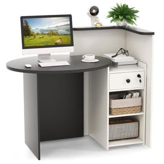 Costway Costway Reception Desk with Lockable Drawer & Adjustable Shelf for Office in Black