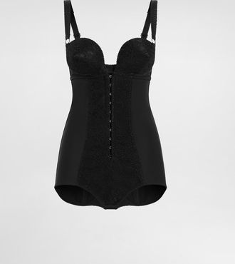 Dolce & Gabbana Lace And Elasticated Fabric Bodysuit With Deep Neckline And Conical Cups - Woman Black 38