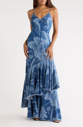Diane Von F&uuml;rstenberg Luisa Asymmetrical Ruffle Maxi Dress in Dancing Rose Giant Tonal at Nordstrom Rack, Size 8