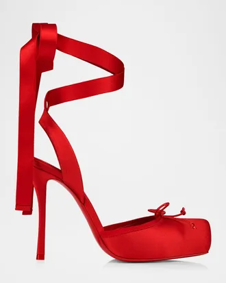 Christian Louboutin 100mm Cassia Silk Ankle-Tie Ballerina Pumps