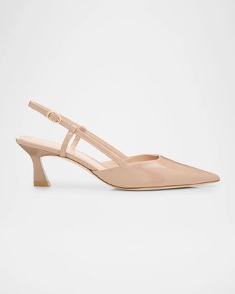 Stuart Weitzman 50mm Vinnie Patent Leather Kitten Slingback Pumps