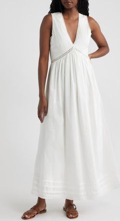 Faithfull The Brand Fiora Lace Detail Cotton Maxi Dress in Fresco Lace White at Nordstrom, Size Medium