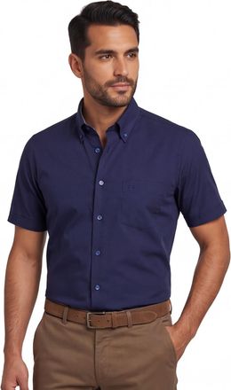 Led&ucirc;b Korte mouw overhemd Ledub navy modern fit button-down collar