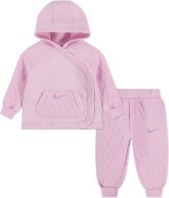 Nike Readyset Quilted Snap-Up Hoodie & Joggers Set in Pink Foam at Nordstrom, Size 18M