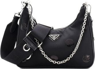 Prada Re-Edition 2005 kleine Tessuto schoudertas verfraaid met pailletten - Zwart