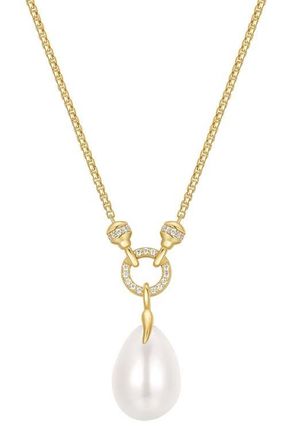 Ania Haie Pav&eacute; Link Faux Pearl Pendant Necklace in Shiny Gold at Nordstrom