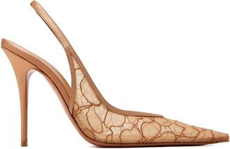 Amina Muaddi 105 mm Anok slingback pumps met kant - Beige