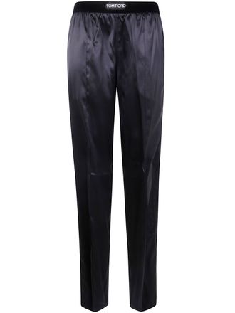 Tom Ford Womens Stretch Silk Satin Pijamas Trousers - Black Elastane - Size Medium