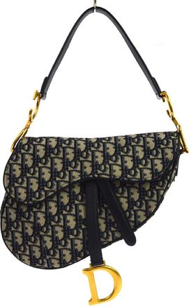 Dior Saddle Handbag With Strap Oblique Canvas Navy Canvas Handbag (Pre-Owned)