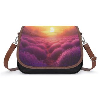 Generic Lavender Field Sunset Crossbody Bags for Women Fashion Leather Shoulder Handbags With Adjustable Strap