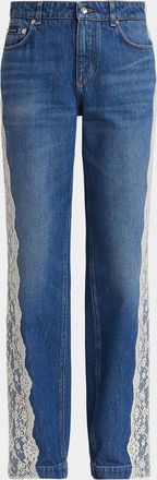 Dolce & Gabbana Lace-Trimmed Straight-Leg Denim Jeans
