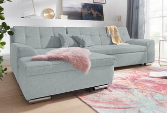 Domo Collection Ecksofa »Aversa, moderne Steppung im Sitz und Rücken, geschwungene Armlehnen,« L-Form, wahlweise mit Bettfunktion