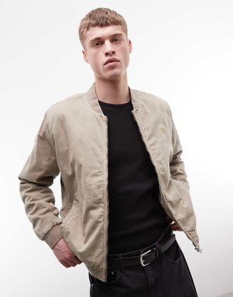 AllSaints Forres - Giacca bomber beige con logo e zip-Neutro