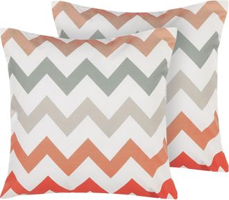 Beliani Conjunto De Cojines De Jard&iacute;n Multicolor De Poli&eacute;ster Multicolor Con Cremallera Cuadrado 45 X 45 Cm Dise&ntilde;o Moderno Chevron Lagaro