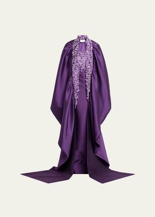 Pamella Roland Beaded Mikado Silk Asymmetric Cape