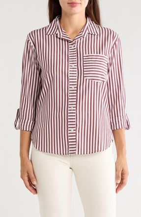 Beach Lunch Lounge Carson Stripe Button-Up Shirt in New Raisin at Nordstrom, Size X-Large